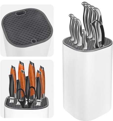 COZHYESS Knife Block Without Knives, Universal Knife Block, Detachable Knife Holder, Kitchen Knife Holder White, Tilted Storage for Easy Access, for Kitchen Counter Knife Storage Rack