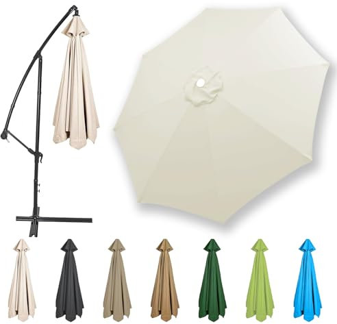 HonunGron 2,7m/3,0m/3,5m/4,0m Sonnenschirm Ersatzbezug 6 Streben/8 Streben, Sonnenschirm Stoff UV Schutz 50 Windfest Strand Terrasse Garten Sonnenschirm Ersatzteile (Beige,4.0m / 8 Streben)