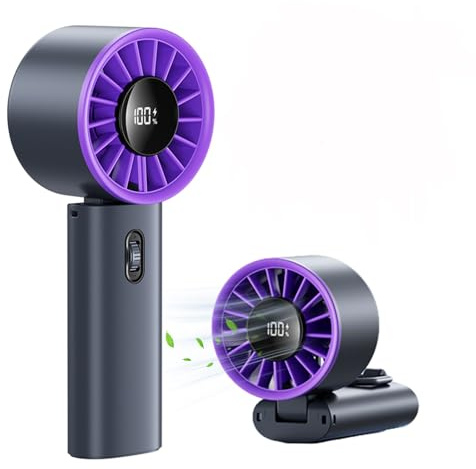 Handheld Fan, Portable Hand held Turbo Fan with 5000mAh Rechargeable Battery, LED Display, 100 Wind Speeds, Up to 6H Runtime, Mini Fan for Travel/Home/Office/Outdoor, Gifts for Women Men (Gray)