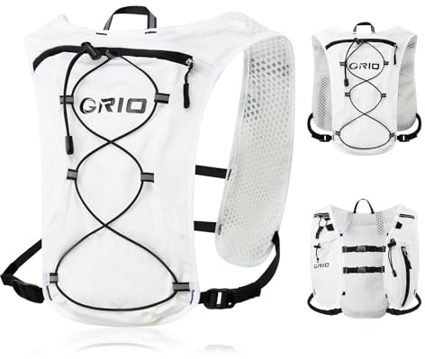 GRIO Laufrucksack Damen Herren, Laufweste mit Trinkflasche,Ultraleicht Verstellbar Reflektierend Trinkrucksack,RunningHydration Vest, Wasserblase Rucksack für Wandern