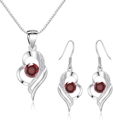 Kamise Schmuck Set Silber, 925 Sterling Silber Kette & Hängend Ohrringe | Herz, Zirkonia, Hypoallergen, Schlafen, Geburtstag Valentinstag, für Frauen Freundin, Schmuck, Geschenk, Romantic, 45cm