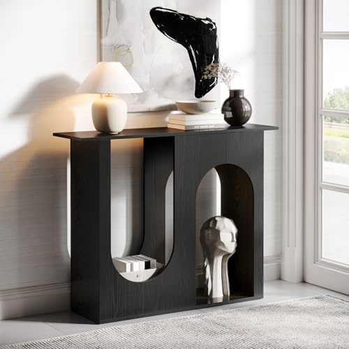 Tribesigns 90 cm schwarzer Sofatisch, schmaler Konsolentisch hinter der Couch mit gewölbtem Design, Moderne Konsole für Eingangsbereich, Flur und Wohnzimmer, einfache Montage
