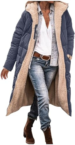 Womens Long Quilted Coats - Fleece Lined, Reversible, with Hood, Down Jackets, Turtleneck Neck, Zipper Closure, Knee Length, Plus Size Longline Duster Trench Coats for Winter Warm