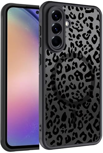 JMDZDL Magnetisch Handyhülle für Samsung Galaxy A54 5G Hülle, Leopardmuster | Transluzente Matt Schutzhülle, Hart PC Rückseite TPU Silikon Bumper, Stoßfest Kratzfeste Case