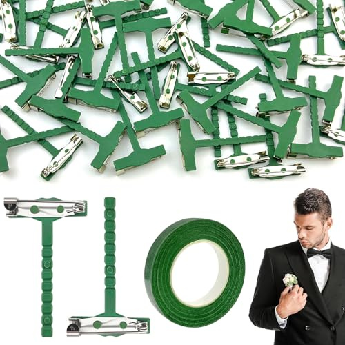 T-Förmige Anstecknadeln,Anstecker Hochzeit Mit Floristen-Klebeband,Grün | Sicherheitsnadel Korsage Für Hochzeiten Bräutigame Bräute Kleidungsdekorationen