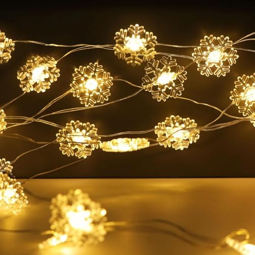 Koboko Schneeflocke Lichterkette Weihnachten Batterie, 2M 20LED Weihnachtslichterkette Innen, Weihnachts Lichterketten, Weihnachten Lichterkette Schneeflocke, Weihnachtsdeko Lichterketten Kinderzimmer