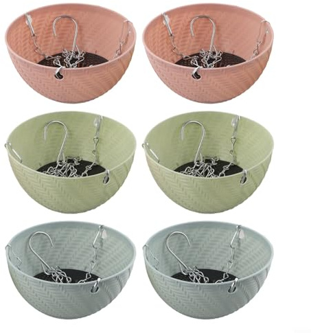 Set di 6 grandi vasi in plastica da appendere con fori di drenaggio, rete impermeabile e gancio staccabile, per piante grasse e ragno da interni ed esterni