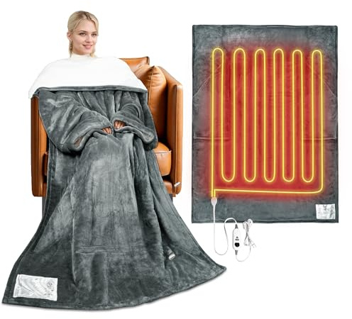 Catalonia Classy Sherpa Heizdecke mit Ärmeln für Erwachsene, Extra Warme Heizdecke, Weiche Flanell-Kuscheldecke, Weiche, Flauschige TV-Decke, Geschenk, 178 x 127 cm