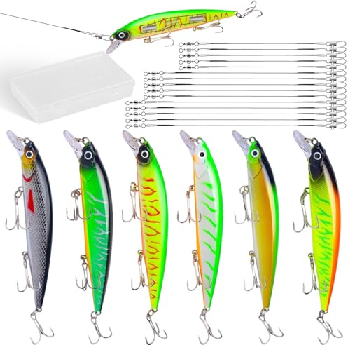 Wobbler Hecht, Schwimmender Minnow 14cm 22g ABS Wobbler Set Hecht | 6 Stück 3D Fischauge, Weitwurf Design, Hecht Zander Barsch, Inklusive Box Stahlvorfach