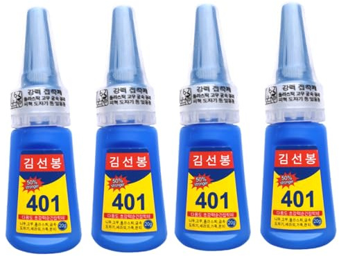 401 Super Glue for Nails, Shoes & Crafts - High Strength Liquid Adhesive for Metal, Plastic & Jewelry Repair - Fast Drying, Low Whitening, Includes 4 Bottles (20ml Each), Repair Superglue