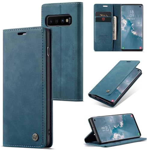 Sojlecyu Handyhülle für Samsung Galaxy S10 hülle Premium PU Leder Cover Klapphülle Tasche Flip Case Magnet Kartenfach Ständer Schutzhülle Wallet case Phone hülle für Samsung Galaxy S10, Blaugrün