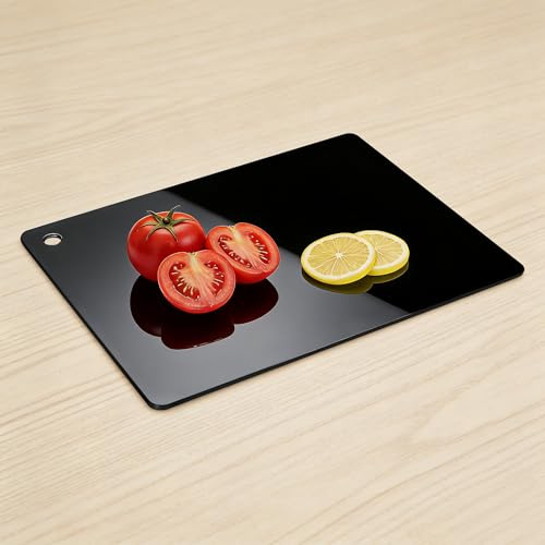 Tagliere in acrilico per cucina, 35,5 x 25,4 cm, nero con foro per appenderlo, tagliere in acrilico antiscivolo per cucinare, proteggere il piano di lavoro e servire