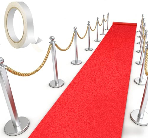 MeYuxg Roter Teppich, 1x5M Red Carpet Rutschfester Läufer mit 10 Meter Selbstklebendem Klebeband, 2mm Dicke Roter Teppich Läufer VIP Empfangsteppich, für Abschlussball, Hochzeit Party, Deko