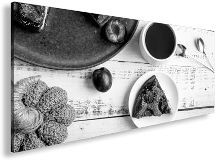 Leinwandbild Gemütliches Kaffeegedeck mit Kuchen auf rustikalem Tisch Panorama 60x30cm XXL Wandbild auf Keilrahmen/Kunstdruck/Bild Wohnzimmer Dekoration