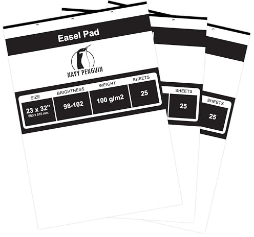 Navy Penguin Easel Pad 23x32-3 Pack (75 Sheets) - Flip Chart Paper, 25 Sheets/Pack, Plain White, Poster Flipchart 100 gsm - Large Drawing Pad for Home, Office, Craft, Art, Presentation