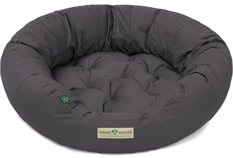 HOUND & NATURE Öko Hundebett St. Moritz - rund, kuschelig und waschbar, Donut Hundekorb für mittlere Hunde (M - 77x70 cm - Grau)