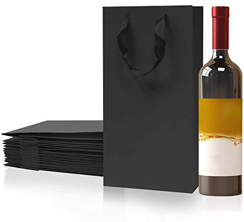 Paquete de 12 bolsas de transporte para botellas de vino, 2 botellas, papel blanco y vino tinto bolsas de transporte con asas (negro)