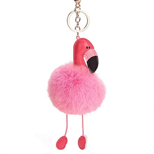 Uteruik Plüsch-Flamingo-Schlüsselanhänger, flauschig weiches Kunstfell, Bommel, Taschen-Schlüsselanhänger, Handtaschen-Anhänger, 1 Stück