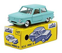 Solido S1001271 NSU Prinz IV, 1963-1967, Serie 100, Modellauto, Maßstab 1:43, im Stülpdeckelkarton mit Schiebehülle, türkis
