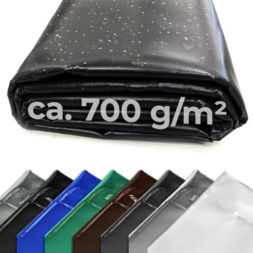 LKW Plane 700 g (9,00 m x 2,50 m, Schwarz) PVC Plane, Abdeckplane Meterware, sehr robust, beidseitig lackiert, leicht abwaschbar, 100% Wasserdicht, hohe UV Beständigkeit, hohe Reißfestigkeit