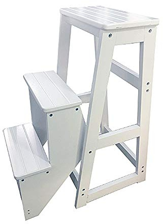 MYAOU Escabeau escabeau en Bois escabeau Pliable Multifonction 3 étapes - échelle de rayonnage Maison Cuisine bibliothèque étapes (Blanc)
