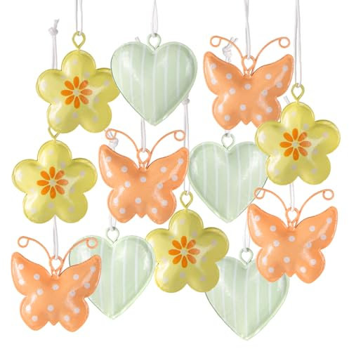 Logbuch-Verlag 12 Bunte Metall Anhänger Ostern 4 cm Frühlingsdeko Hochzeit Sommer Frühling Deko Herzen Blumen Schmetterlinge