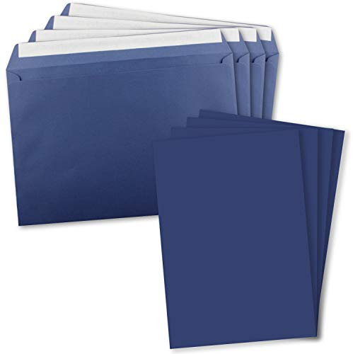 5x XXL Einzelkarten-Set in DIN A4 (21 x 29,7 cm) inkl. Umschlägen in DIN C4 - Nachtblau - Briefumschlag mit Haftklebung - für Versand von Grußkarten, Urkunden und Gutscheinen geeignet