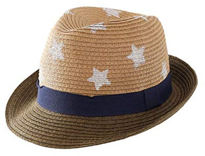 Magracy Chapeau de paille d'été pour enfants et garçons - Chapeau de protection solaire pour bébé - Chapeau de plage Fedora, Bande bleu marine, 4-6 ans