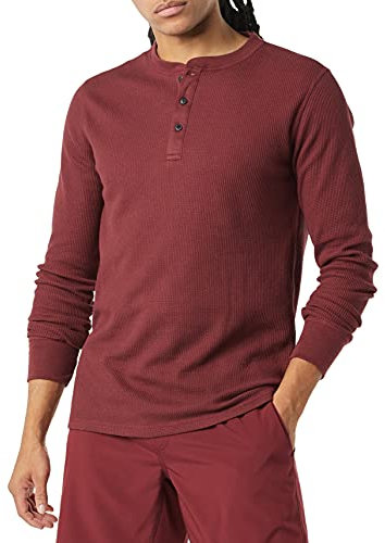 Amazon Essentials Haut Henley Tissu Nid d’Abeille à Manches Longues Coupe Régulière Homme, Bordeaux, XS