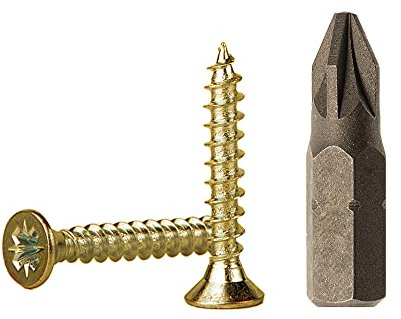 Lot de 2500 vis à bois en acier zingué jaune 3,0 x 20 mm, vis à panneaux d'aggloméré, vis Pozi-Drive universelle, PZ entièrement fileté, tête fraisée Pozidriv (2500, 3,0 x 20 mm)