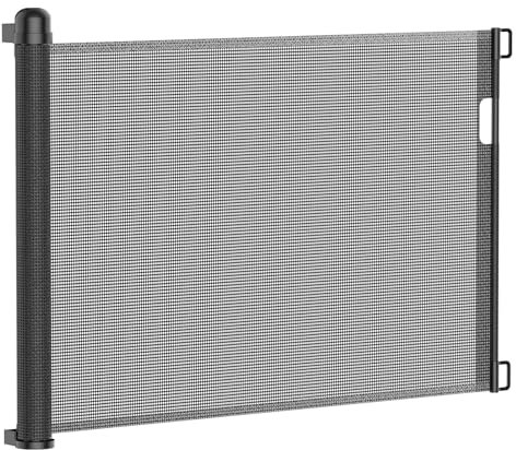 NAIZY Barrera Enrollable Extensible para Puertas y Escaleras, de 0-150 cm Barrera de Seguridad Retráctil para Bebés y Perros, Adecuada para Uso en Interiores y Exteriores Negro