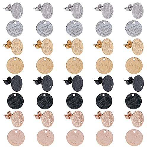SUNNYCLUE 1 boîte 40PCS 12MM Rond Plat Doré avec Boucles Oreilles Texturées Clous Oreilles en Acier Inoxydable avec Écrous Boucle des Écrous d' pour Femmes Fournitures de Bijoux