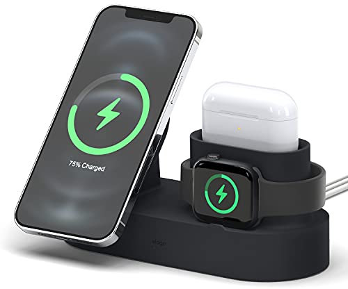 elago MS Estación Carga Trio 2 - Compatible con MagSafe, iPhone 17/16/15/14/13/12, Todas Las Series de Apple Watch, Todas Las Series de AirPods [Cables de Carga No Incluidos] (Negro)