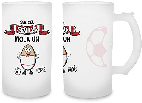 Jarra de cerveza Ser del Sevilla mola un huevo. Cristal esmerilado de primera calidad AAA. 80 x 150 mm. 500 ml