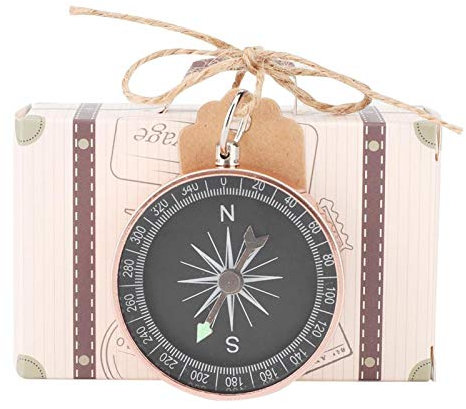 Nimomo Hochzeitsgeschenkbox Pralinenschachteln, Mini-Koffer, Hochzeitsgeschenk, Pralinenschachtel, mit Kompass und Kraftetiketten, für Reise-Hochzeitsbevorzugungsdekorationen, 20 Stück(Rose Golden)