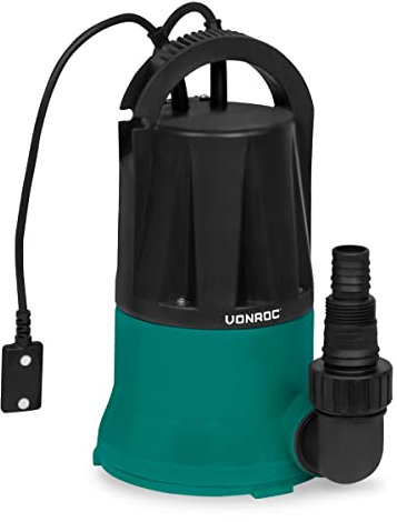 VONROC Pompa Sommersa 400W, Aspirazione Piatta, 6000 L/h, Interruttore a Sensore, Per Acqua Pulita, Scantinati, Piscine, Serbatoi