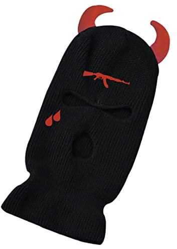 luchike AK Tears Ski Mask with Devil Horns 3 Hole Balaclava Full Face Cover Face Mask Knit Thermal Hat for Skifahren Cycling Climbing, Schwarz , M/L