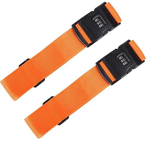2Pcs Luggage Straps,Orange Packing Belt Suitcase Straps on Your Trip with Coded Lock （1.97 in*78.74 in）