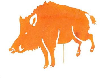 D&L Lasertec Edelrost Wildschwein, Eisen, Rost, Gartendeko, Gartendekoration, Metall, Rost, mit Stab