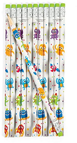cama24com Lustige Monster Bleistifte als Mitgebsel oder Give-Away für den Kindergeburtstag oder die Mottoparty 12 Stück mit Palandi® Sticker