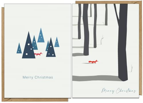 24 x Fuchs Weihnachtskarten aus recyceltem Karton, 2 Designs