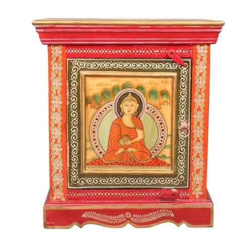Oriental Galerie Indisches Sideboard Yeshe 60 cm hoch, tibetische Buddha-Verzierung, Rot Wandschrank Holzschrank Kommode Yoga