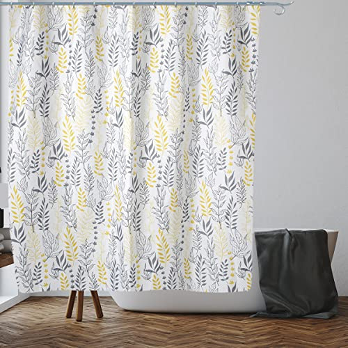 VIROSA Grey/Yellow Leaves Shower Curtain for Bathroom Anti Mould, Mildew Resistant | Size 28 x 18 X 5 cm | Water Repellent Fabric | 100% Polyester