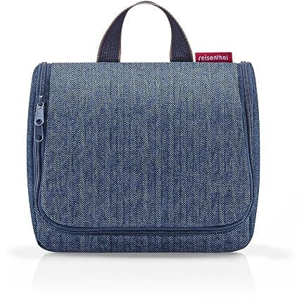 reisenthel Toiletbag Praktische Kulturtasche mit Haken, wasserabweisendes Material - Herrinbone dark blue