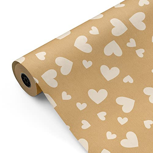 Geschenkpapier, große Rolle, 62 cm x 100 m, Kraftpapier, Herzen, ideal für: Geschäfte, Geschenkverpackungen, Geburtstage, Babypartys, Hochzeiten, Dekoration [FP Partypapier]