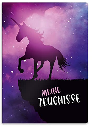 itenga Zeugnismappe mit Motiv DIN A4 stabile Dokumentenmappe Sichtbuch für Zeugnisse - 20 stabile Hüllen - für Kinder Jugendliche Schüler Mädchen Jungen (Motiv magisches Einhorn)
