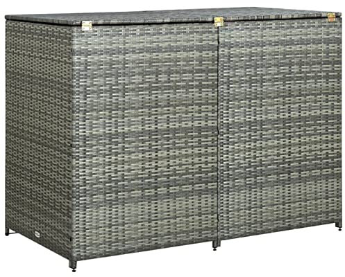 Festnight Double Wheelie Bin Shed Poly Rattan Rattan Wheelie Bin Storage Hide Dustbin Bin Garden with Locking System Garbage Trash Can Storage Anthracite 148x77x111 cm