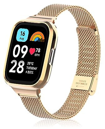 KoGiio Bracelet Compatible avec Xiaomi Redmi Watch 3 active, Acier Inoxydable Réglable Maille Sangle, Hommes Femmes Tissé Respirant Bracelet Compatible avec Xiaomi Redmi Watch 3 active -Or rose