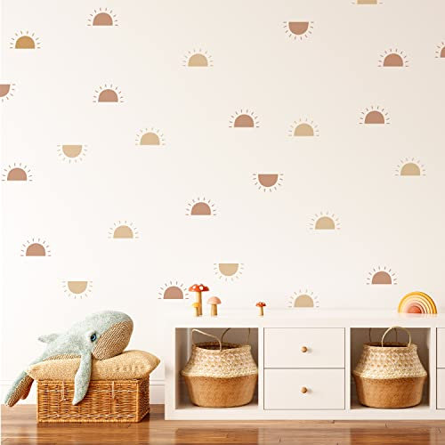 Neukids 48pcs Sonne Wandtattoo Kinder, Boho Halbe Sonne Wandsticker Kinderzimmer Babyzimmer, Wandaufkleber Wohnzimmer Schlafzimmer Flur Selbstklebend Deko Aufkleber