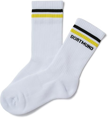 minifan Retrosocken: Dortmund - 2 Paar - Tennissocken weiß Sportsocken, Freizeitsocken, Atmungsaktiv, für Herren & Damen (44/46 Dor)